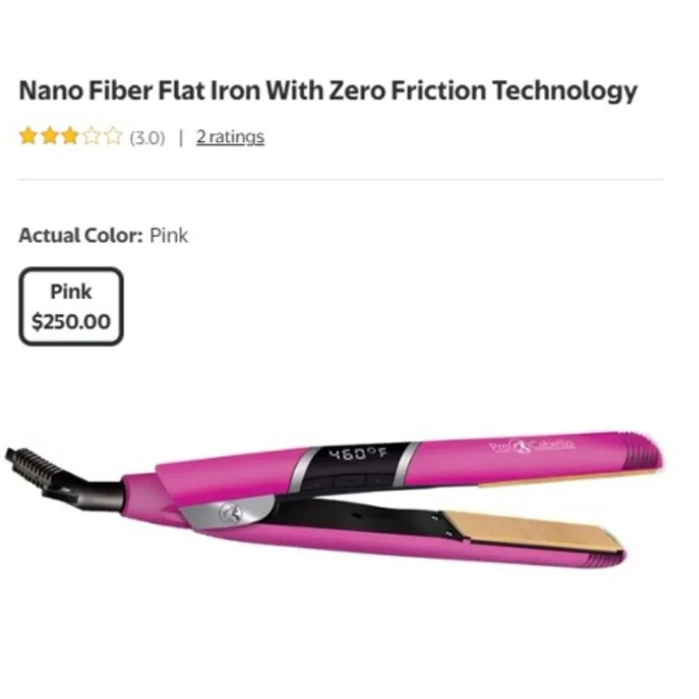 PROCABELLO Nano Fiber Flat Iron w/Zero Friction Technology (Pink) (NEW IN‎ BOX)